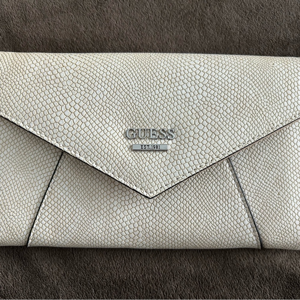 GUESS Cream Snakeskin Wristlet